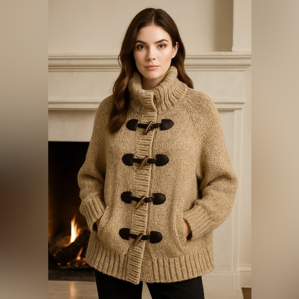 🧥 Michael Michael Kors Chunky Knit Toggle Sweater Jacket – Size L